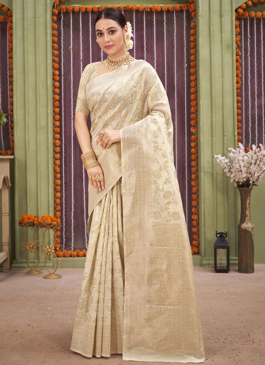 sangam print rajnigandha linen innovative look saree catalog