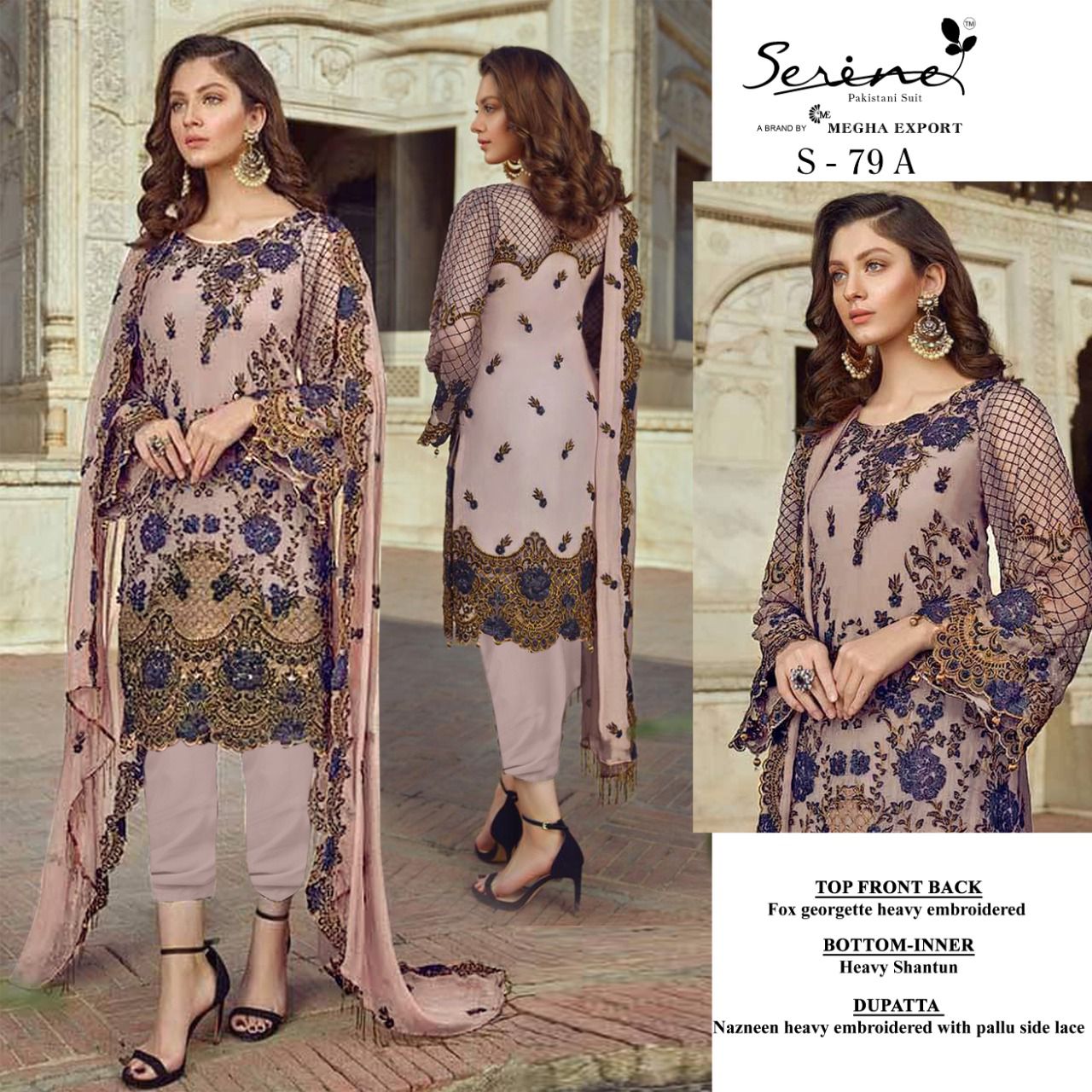 serine Megha Exports serine s 79 georgette decent look salwar suit catalog