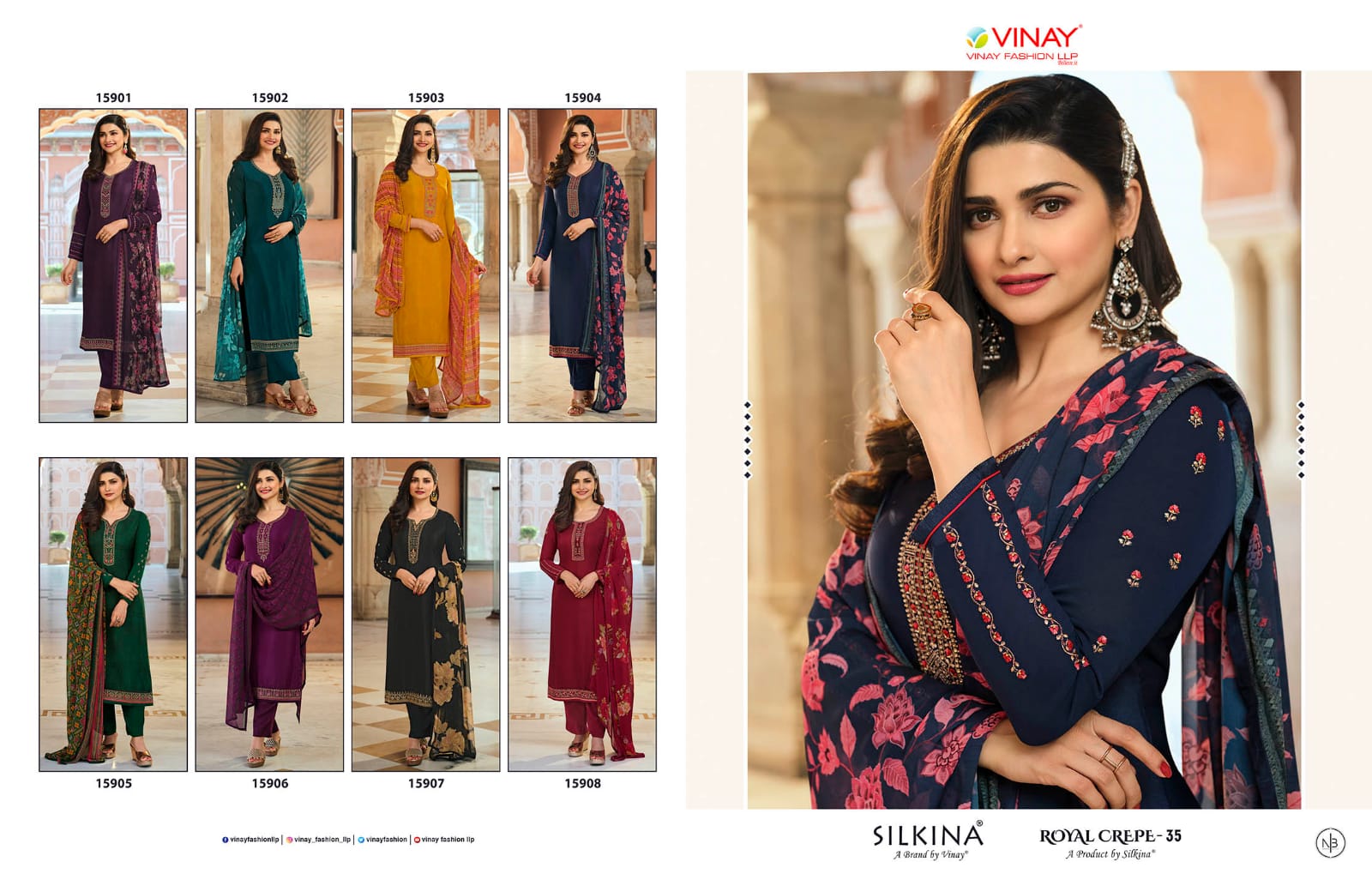 vinay fashion silkina royal crape 35 crape  exclusive look salwar suit  catalog