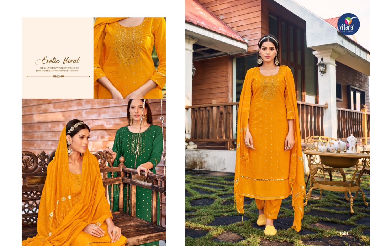 vitara fashion ceremony viscose decent embroidery look top with pant and dupatta catalog