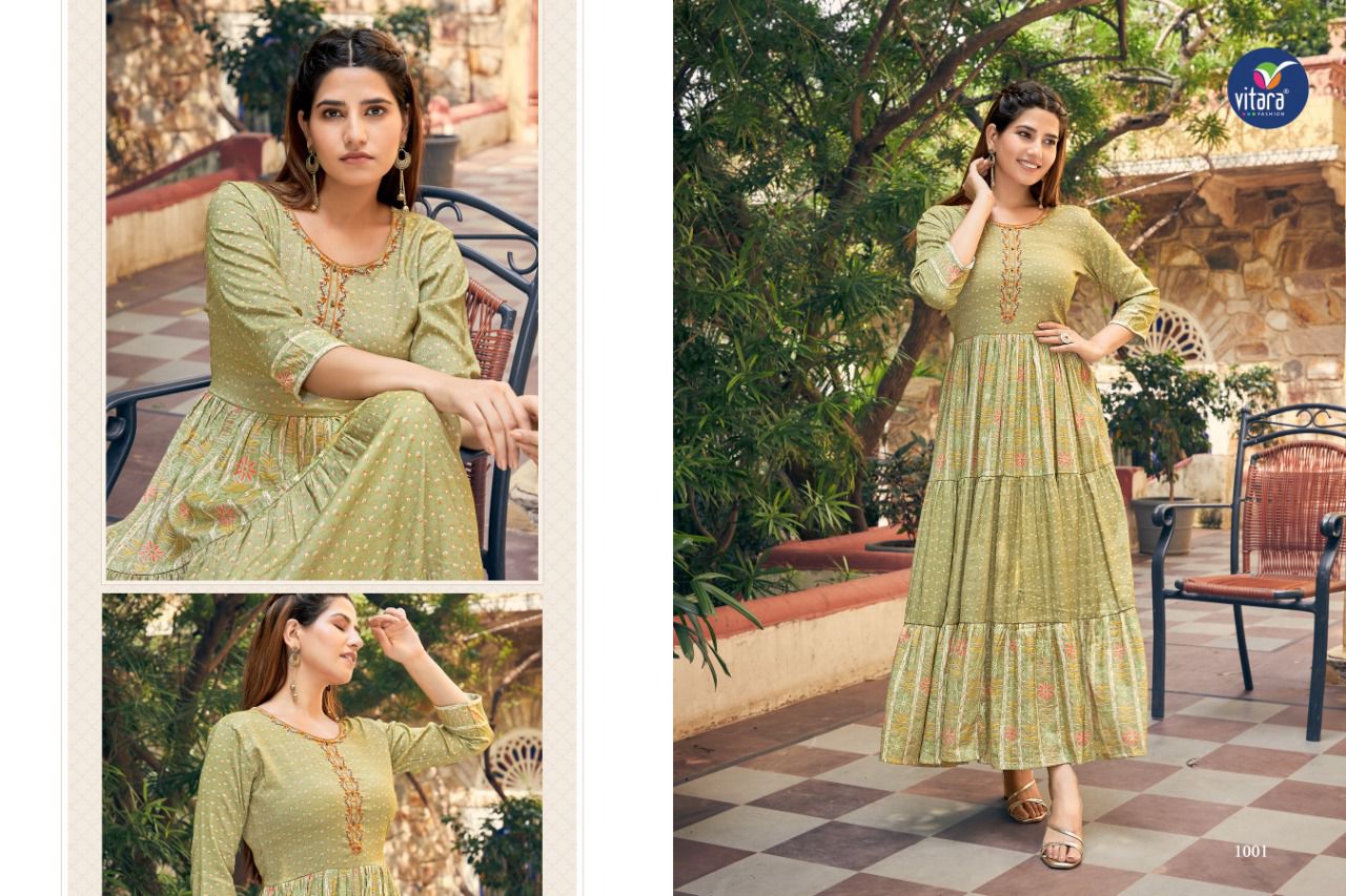 vitara fashion fusion reyon elegant long kurti catalog