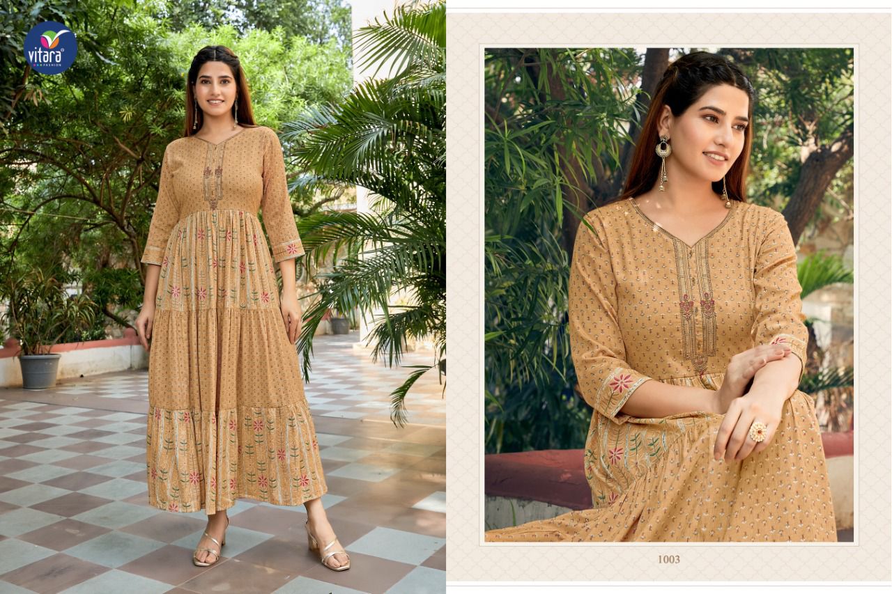 vitara fashion fusion reyon elegant long kurti catalog