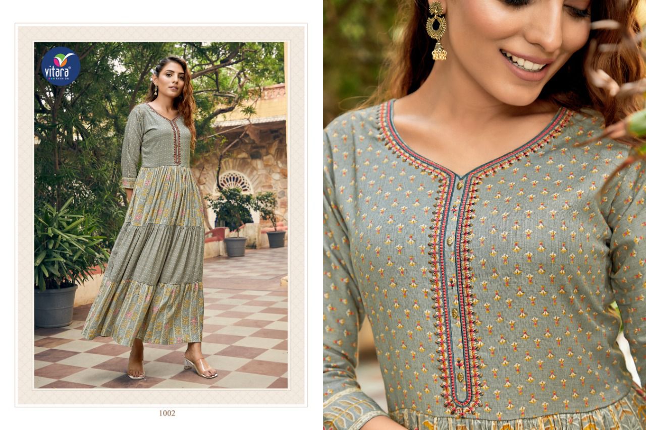 vitara fashion fusion reyon elegant long kurti catalog