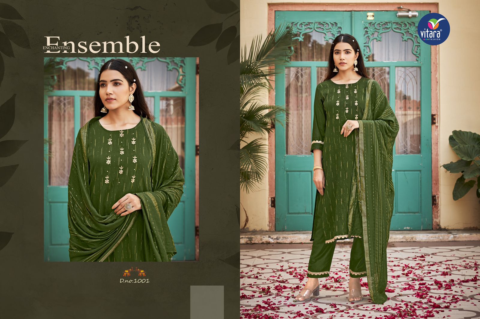 vitara fashion riwaz self weaving jecqrd innovative embroidery look top with pant and dupatta catalog