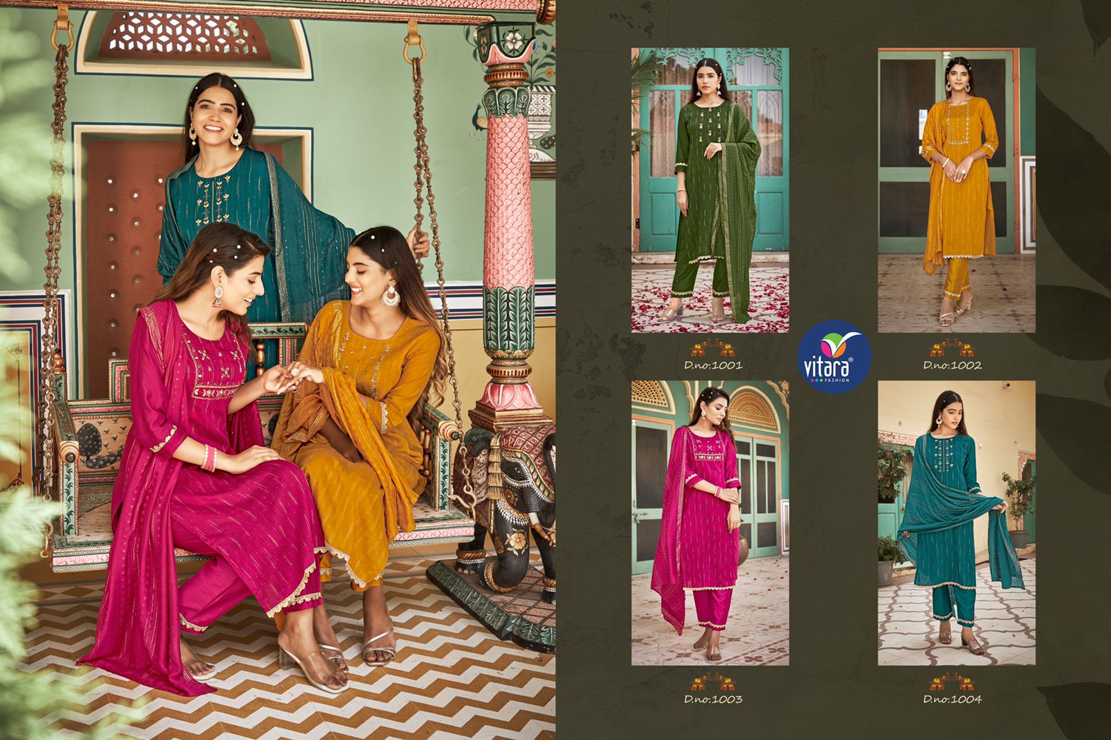 vitara fashion riwaz self weaving jecqrd innovative embroidery look top with pant and dupatta catalog