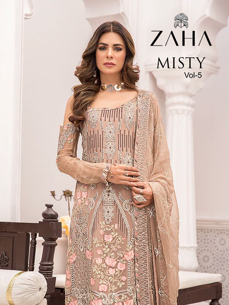 zaha misty vol 5 DNO 10031 10032 10033 georgette gorgous look salwar suit catalog