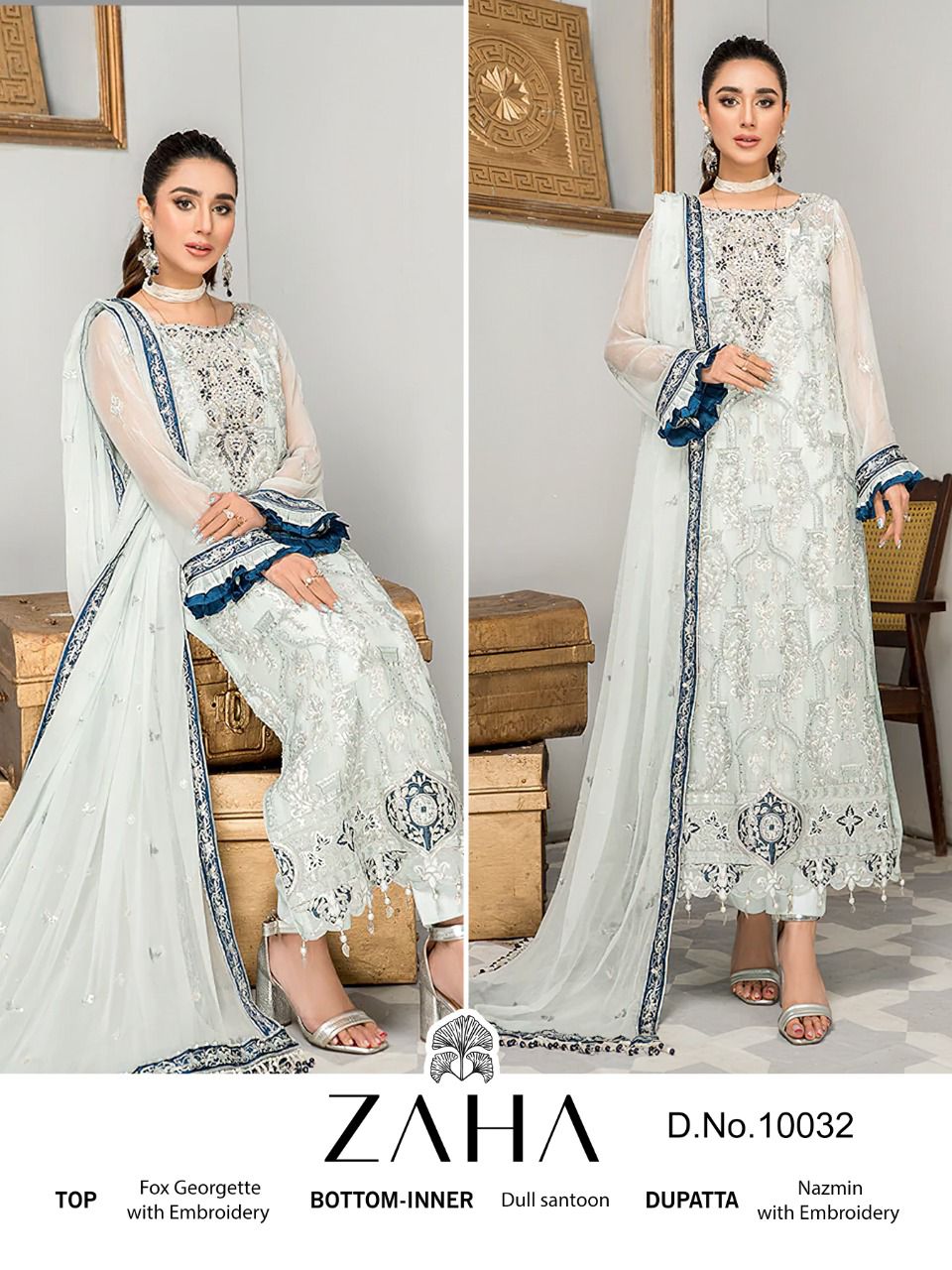 zaha misty vol 5 DNO 10031 10032 10033 georgette gorgous look salwar suit catalog