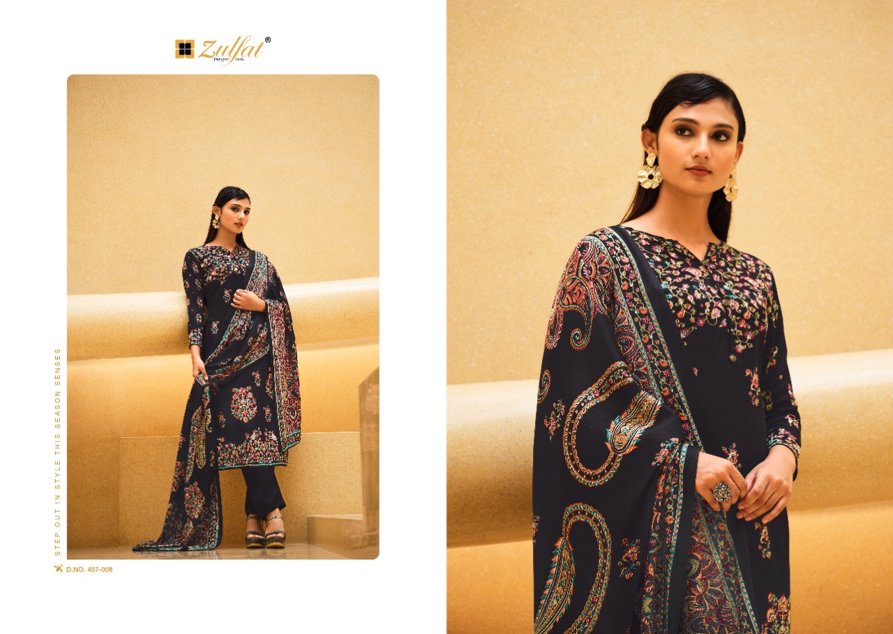 zulfat designer suit firdous wool pashmina decent print salwar suit catalog