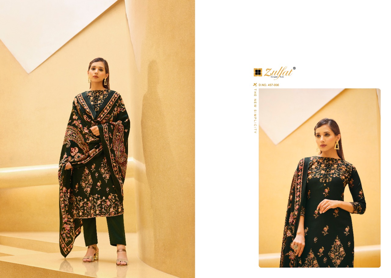 zulfat designer suit firdous wool pashmina decent print salwar suit catalog