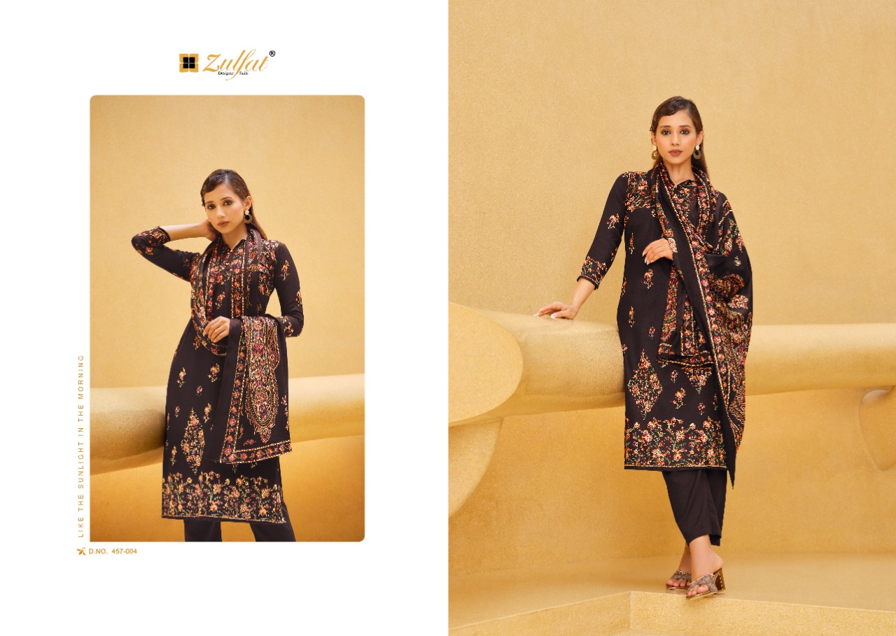 zulfat designer suit firdous wool pashmina decent print salwar suit catalog