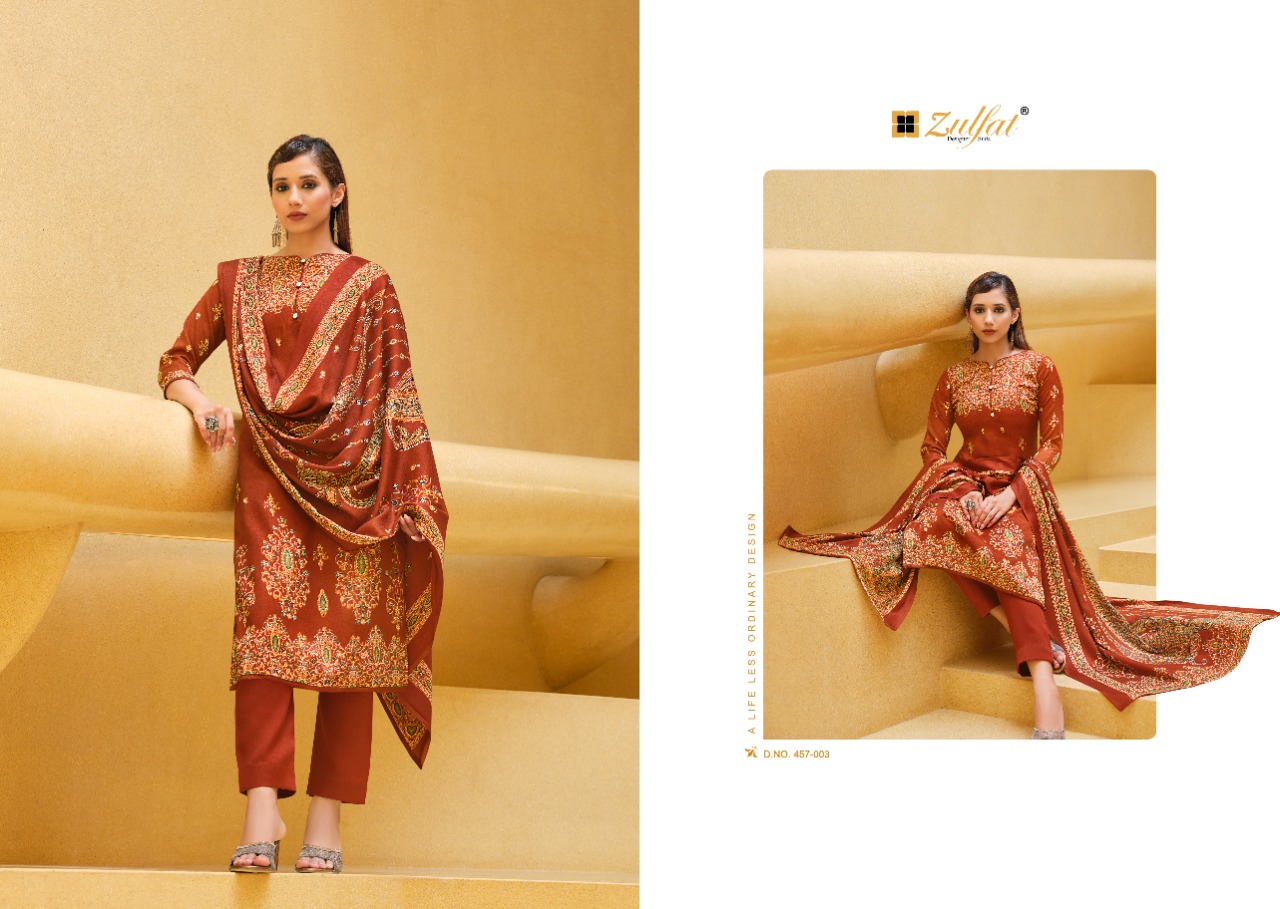 zulfat designer suit firdous wool pashmina decent print salwar suit catalog