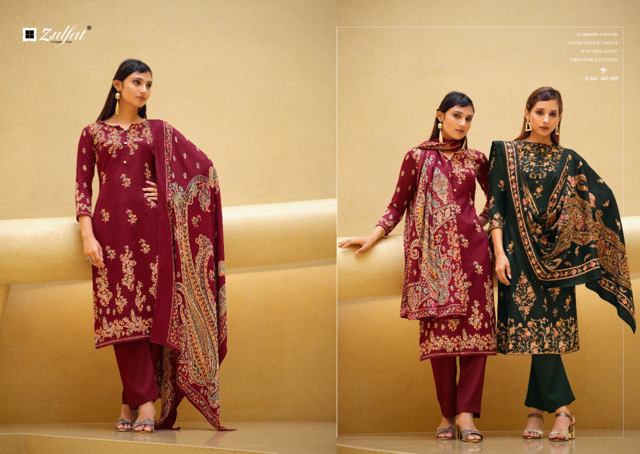 zulfat designer suit firdous wool pashmina decent print salwar suit catalog