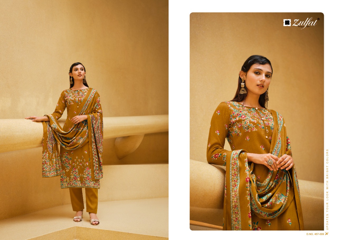 zulfat designer suit firdous wool pashmina decent print salwar suit catalog