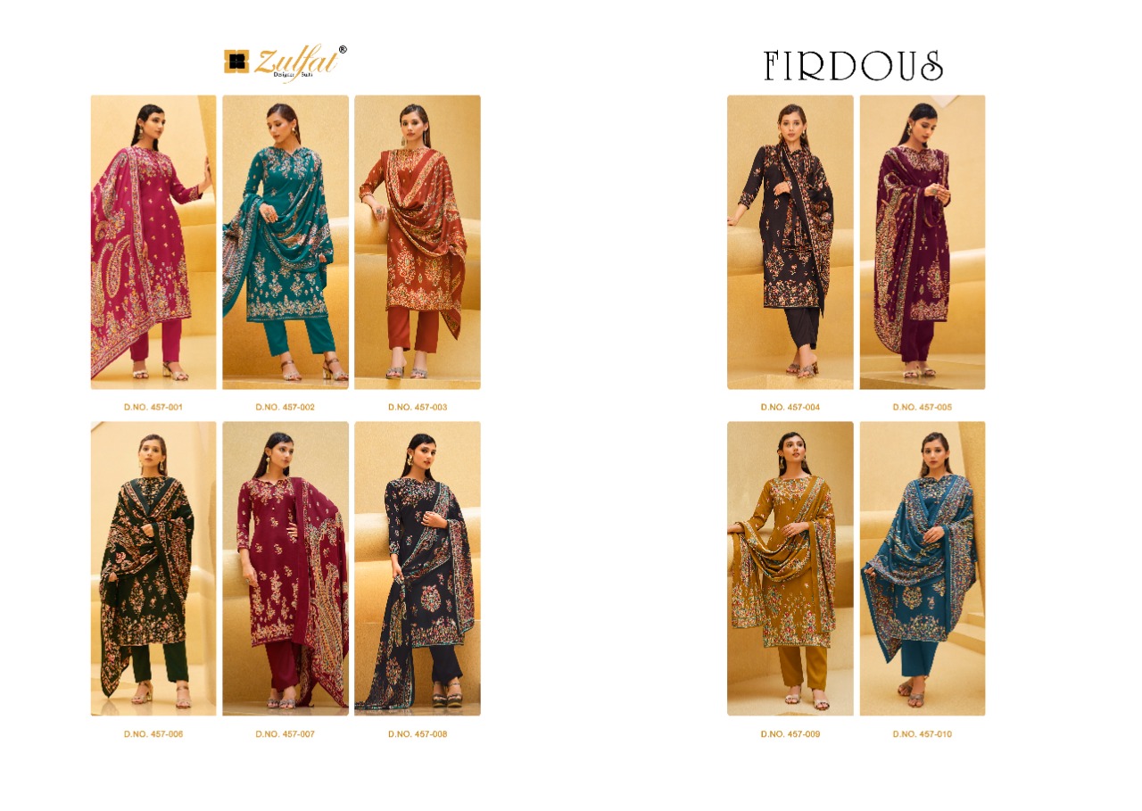 zulfat designer suit firdous wool pashmina decent print salwar suit catalog