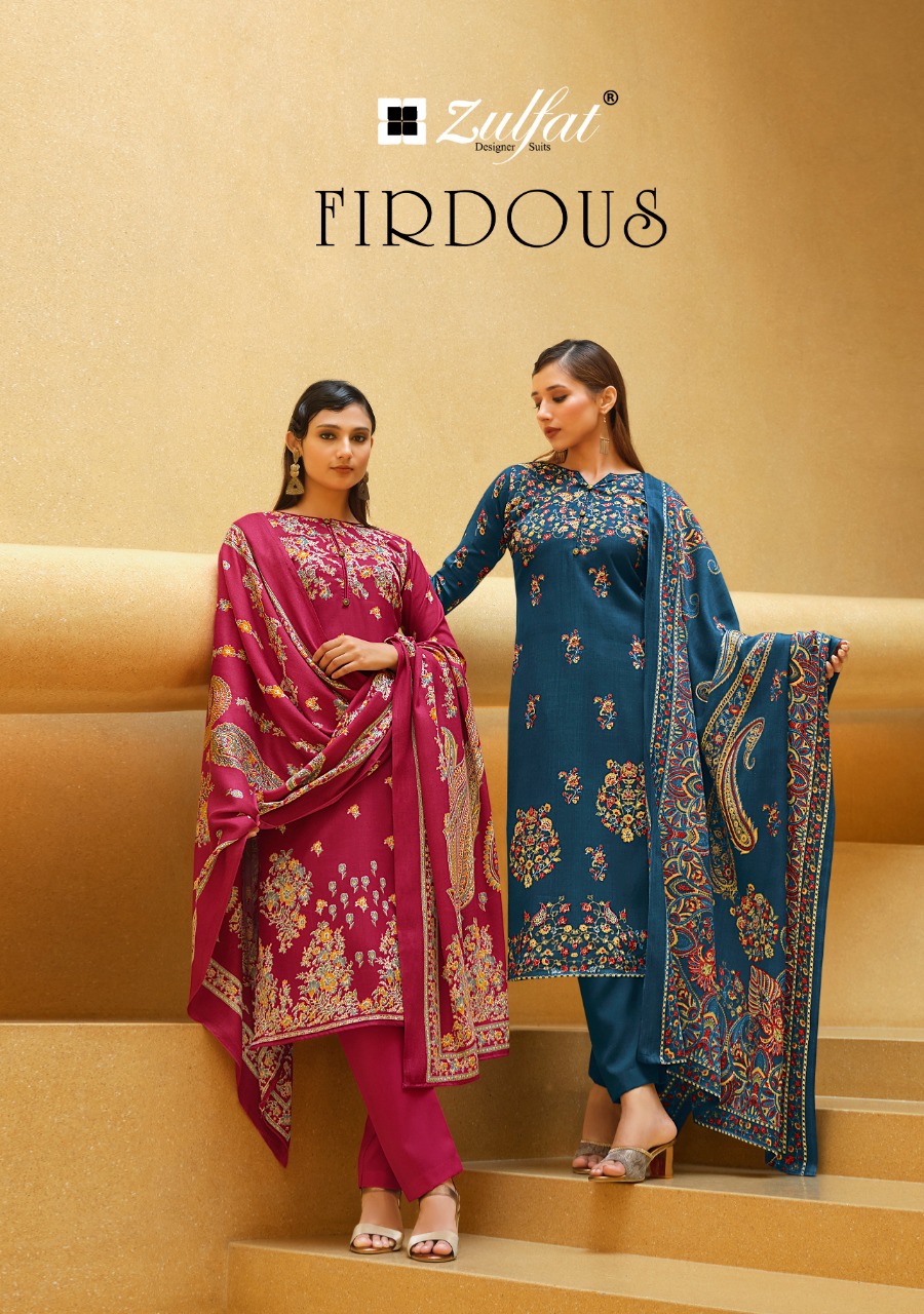 zulfat designer suit firdous wool pashmina decent print salwar suit catalog