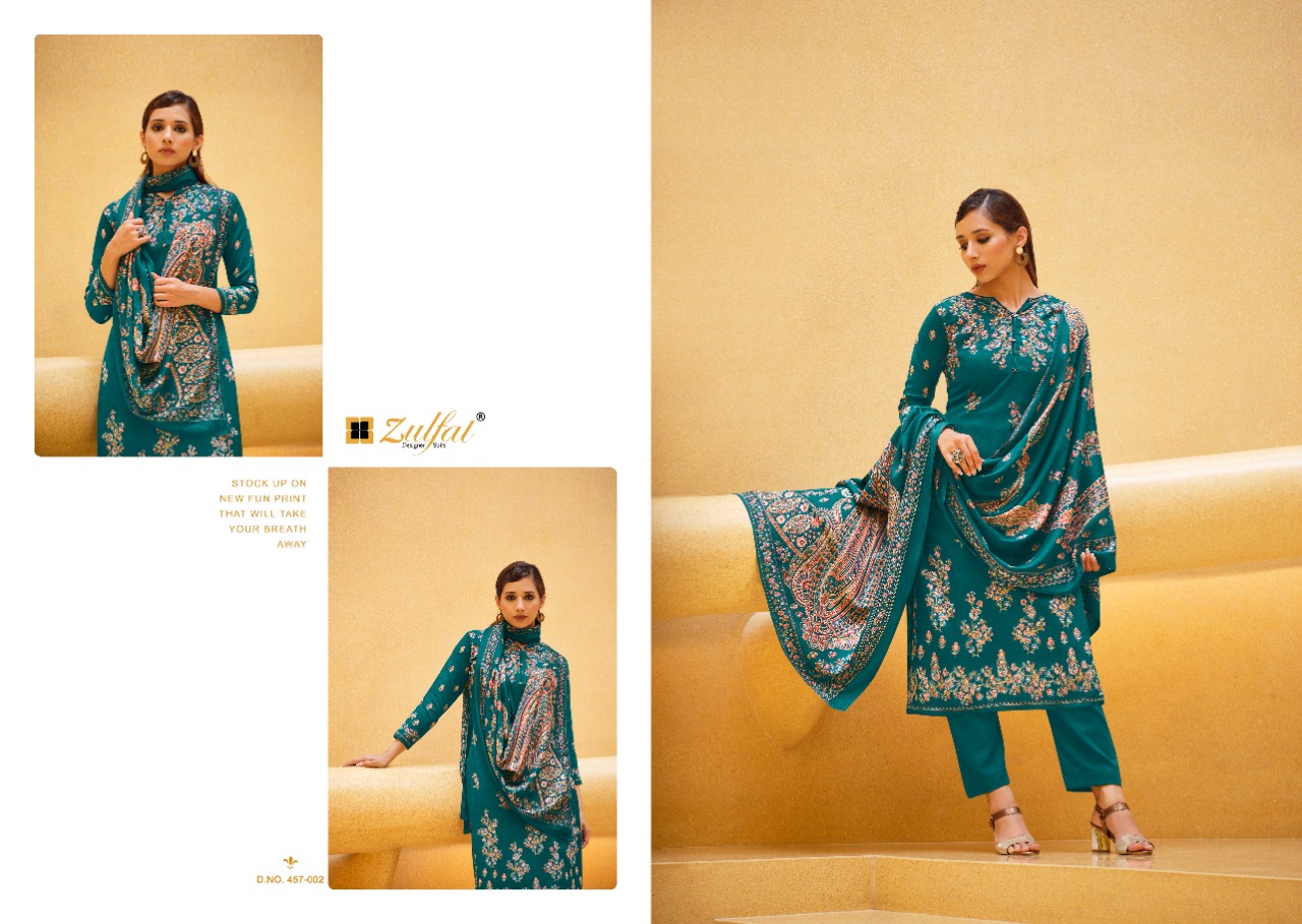 zulfat designer suit firdous wool pashmina decent print salwar suit catalog