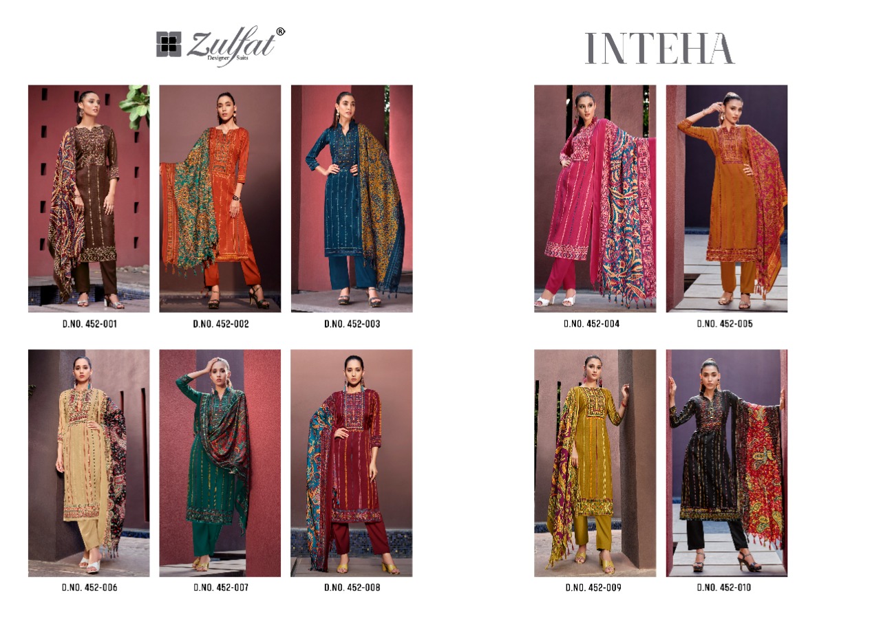 zulfat designer suit inteha pashmina elegant look salwar suit catalog