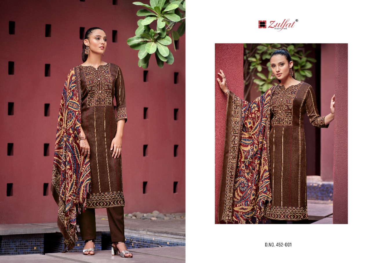 zulfat designer suit inteha pashmina elegant look salwar suit catalog