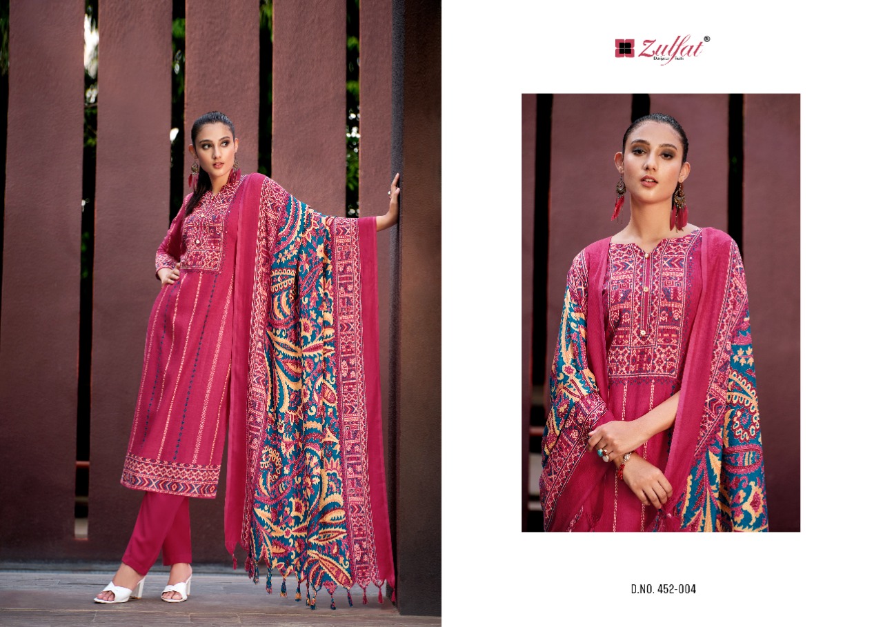 zulfat designer suit inteha pashmina elegant look salwar suit catalog