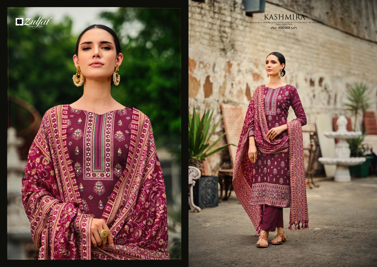 zulfat designer suit kashmira wool pashmina decent look salwar suit catalog