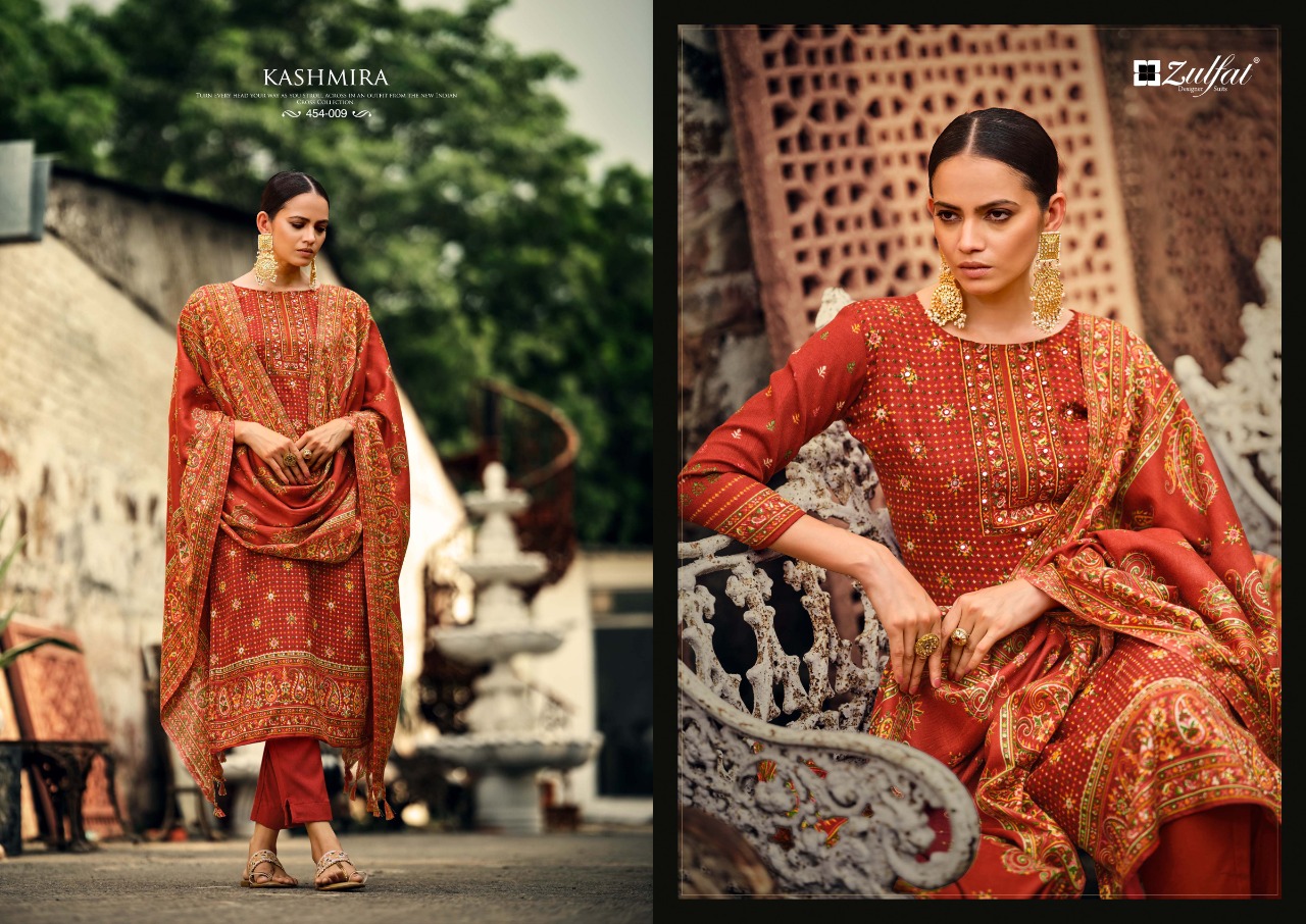 zulfat designer suit kashmira wool pashmina decent look salwar suit catalog