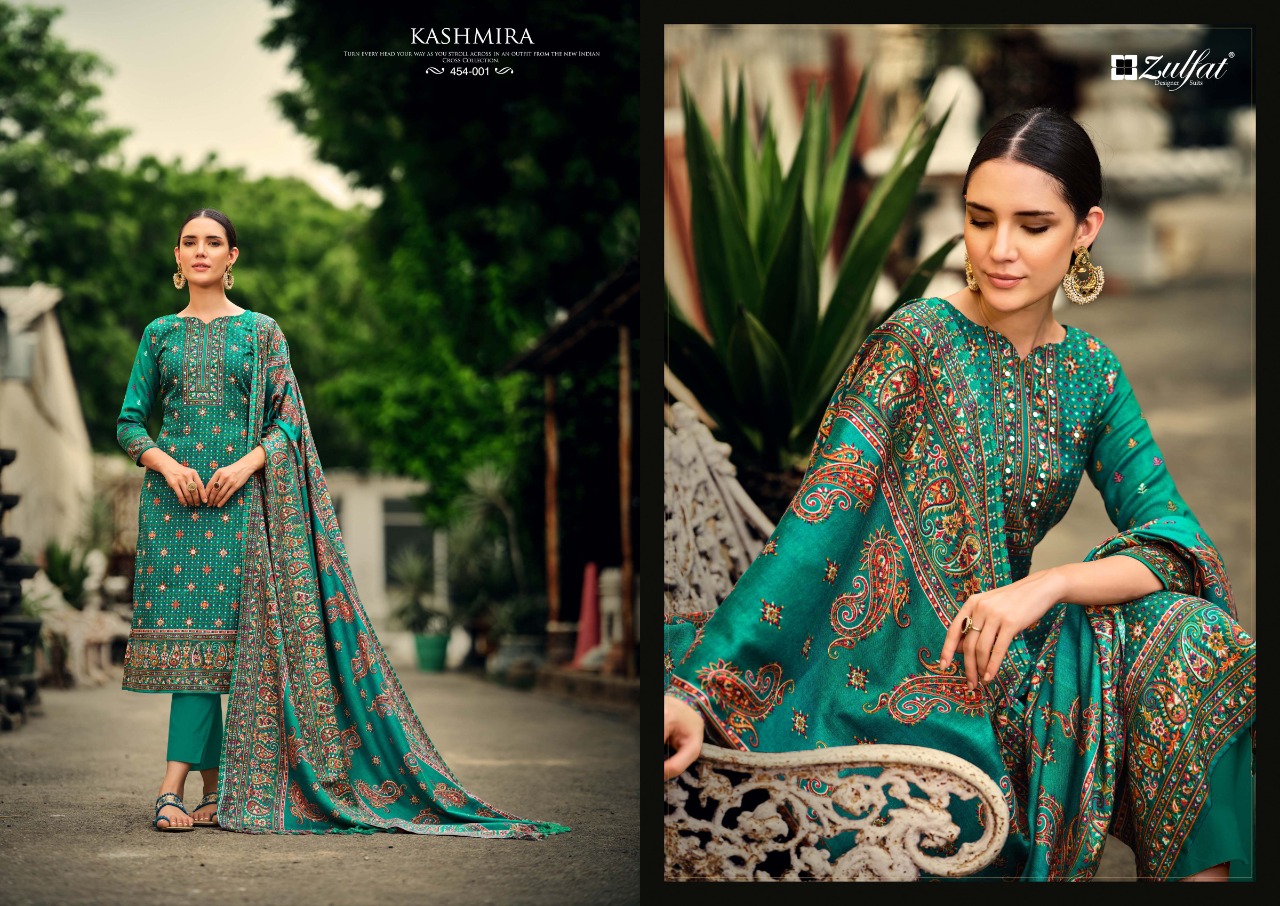 zulfat designer suit kashmira wool pashmina decent look salwar suit catalog