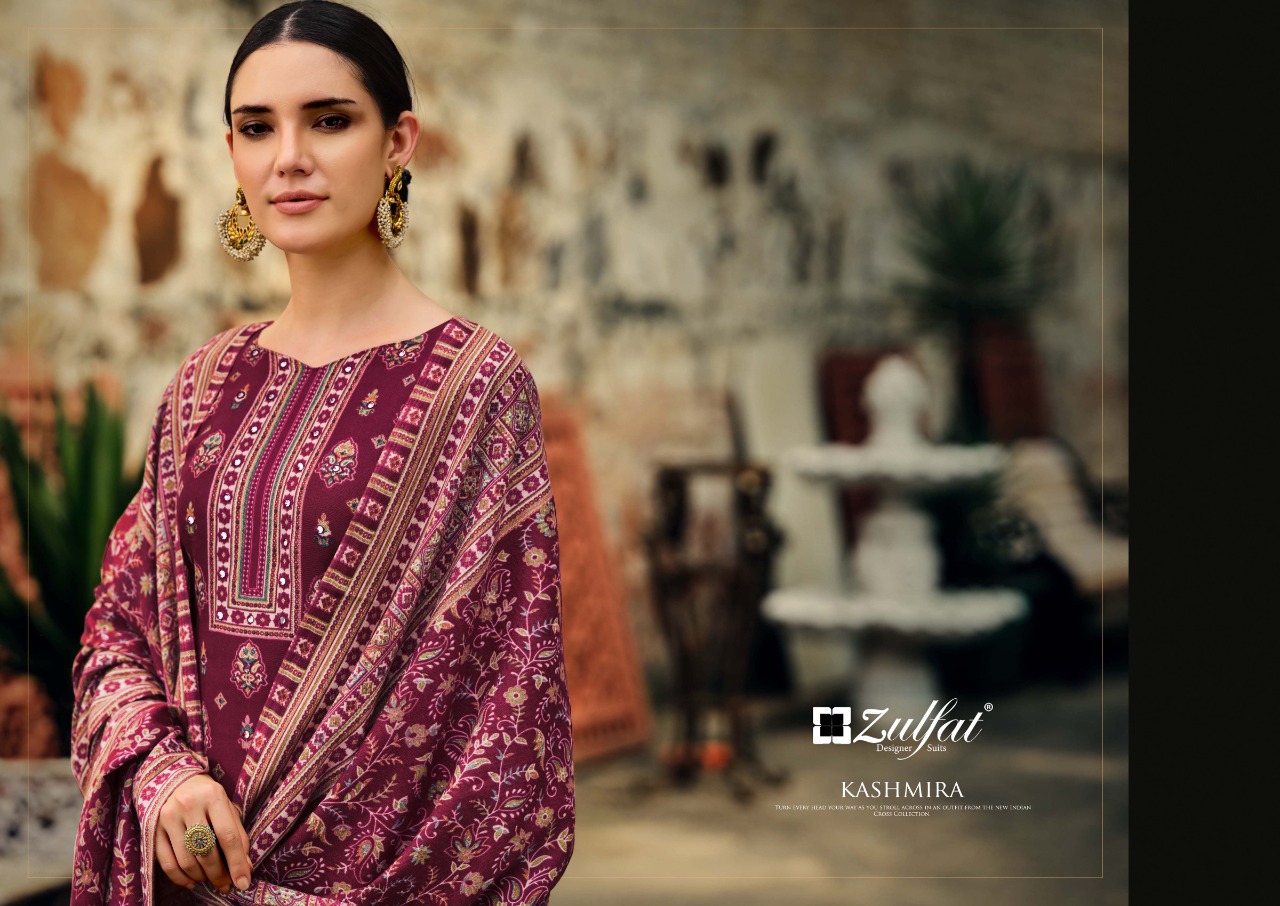 zulfat designer suit kashmira wool pashmina decent look salwar suit catalog