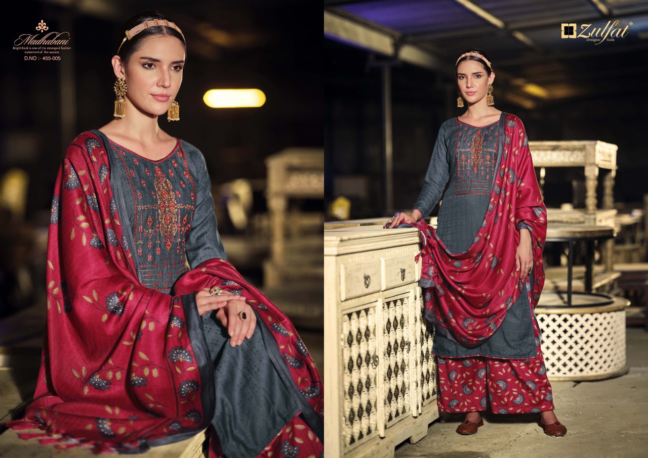 zulfat designer suit madhubani wool pashmina decent look salwar suit catalog