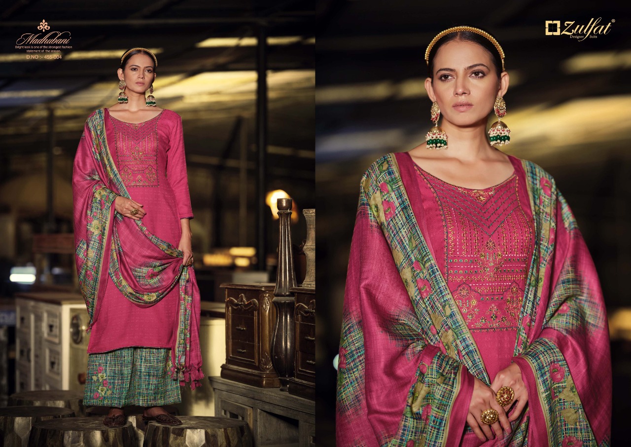 zulfat designer suit madhubani wool pashmina decent look salwar suit catalog