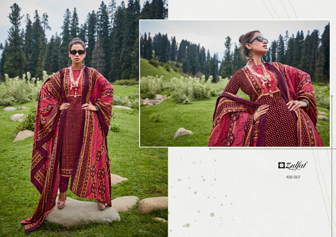 zulfat designer suit winter nova wool pashmina decent print salwar suit catalog