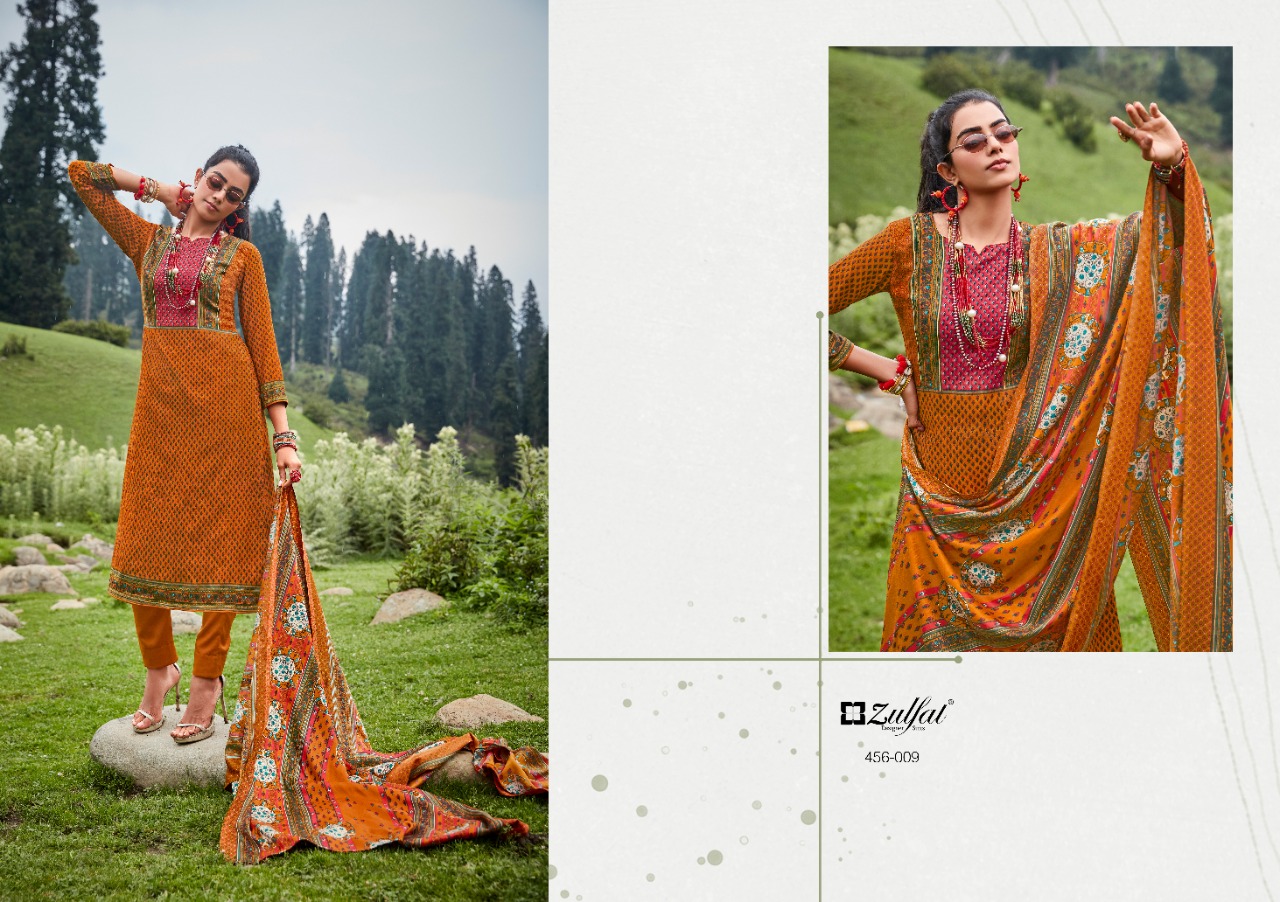 zulfat designer suit winter nova wool pashmina decent print salwar suit catalog