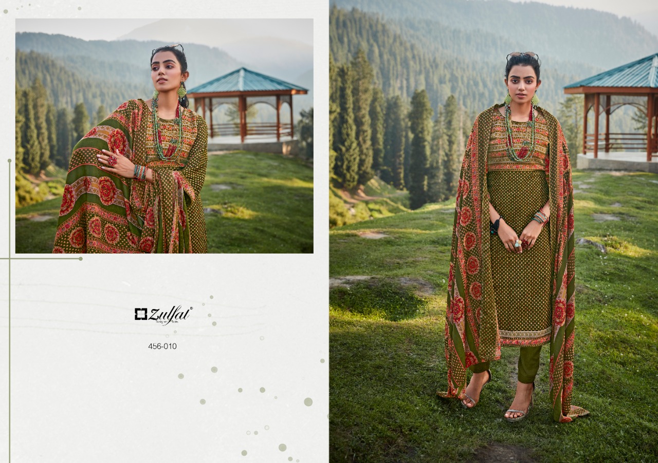 zulfat designer suit winter nova wool pashmina decent print salwar suit catalog