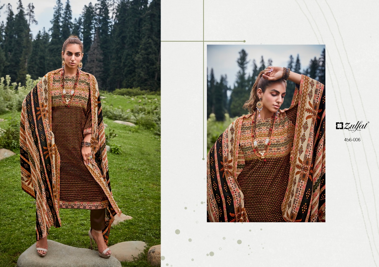 zulfat designer suit winter nova wool pashmina decent print salwar suit catalog