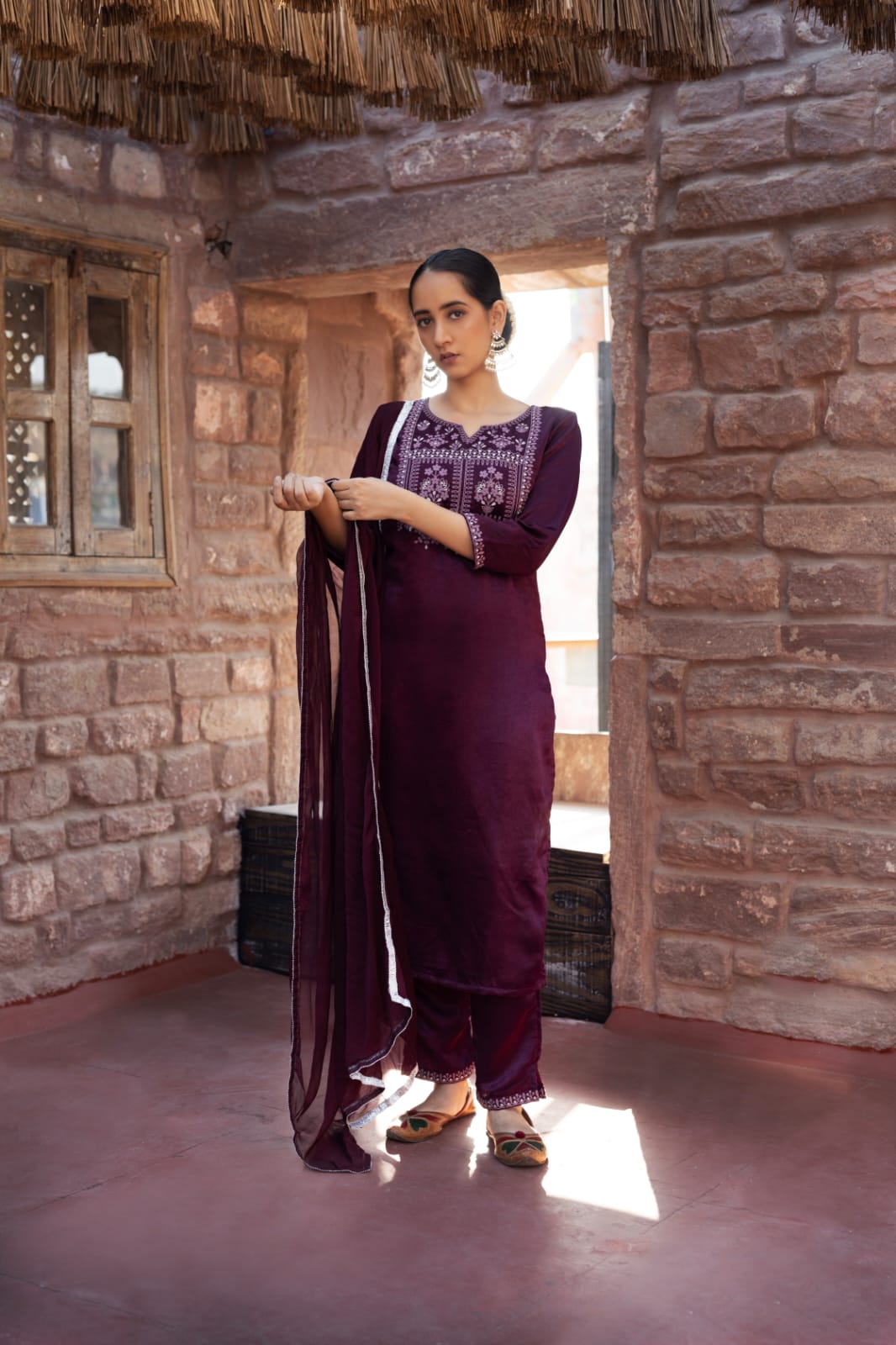 100 miles sitara velvet new and modern style top with pant and dupatta catalog