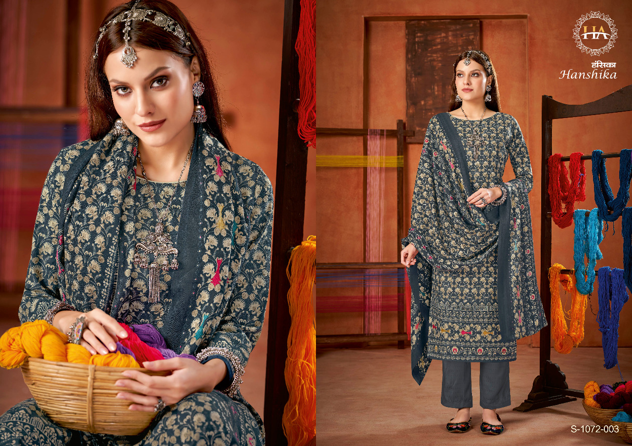 alok suit harshit fashion hanshika pure wool pashmina attrective look salwar suit catalog