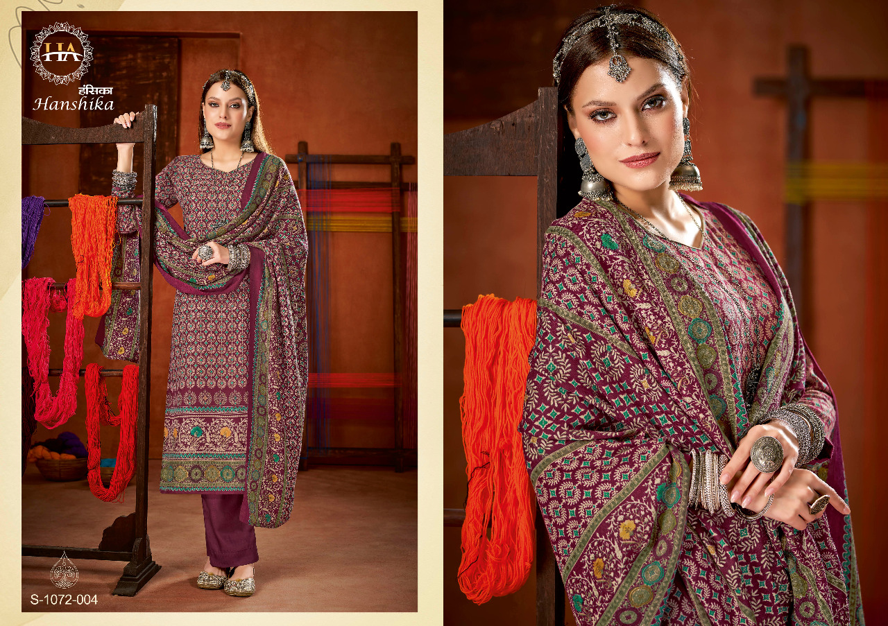 alok suit harshit fashion hanshika pure wool pashmina attrective look salwar suit catalog