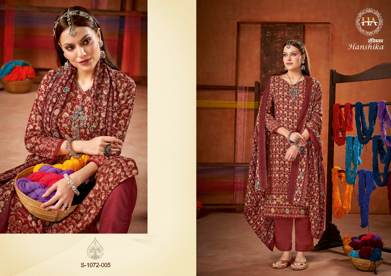 alok suit harshit fashion hanshika pure wool pashmina attrective look salwar suit catalog