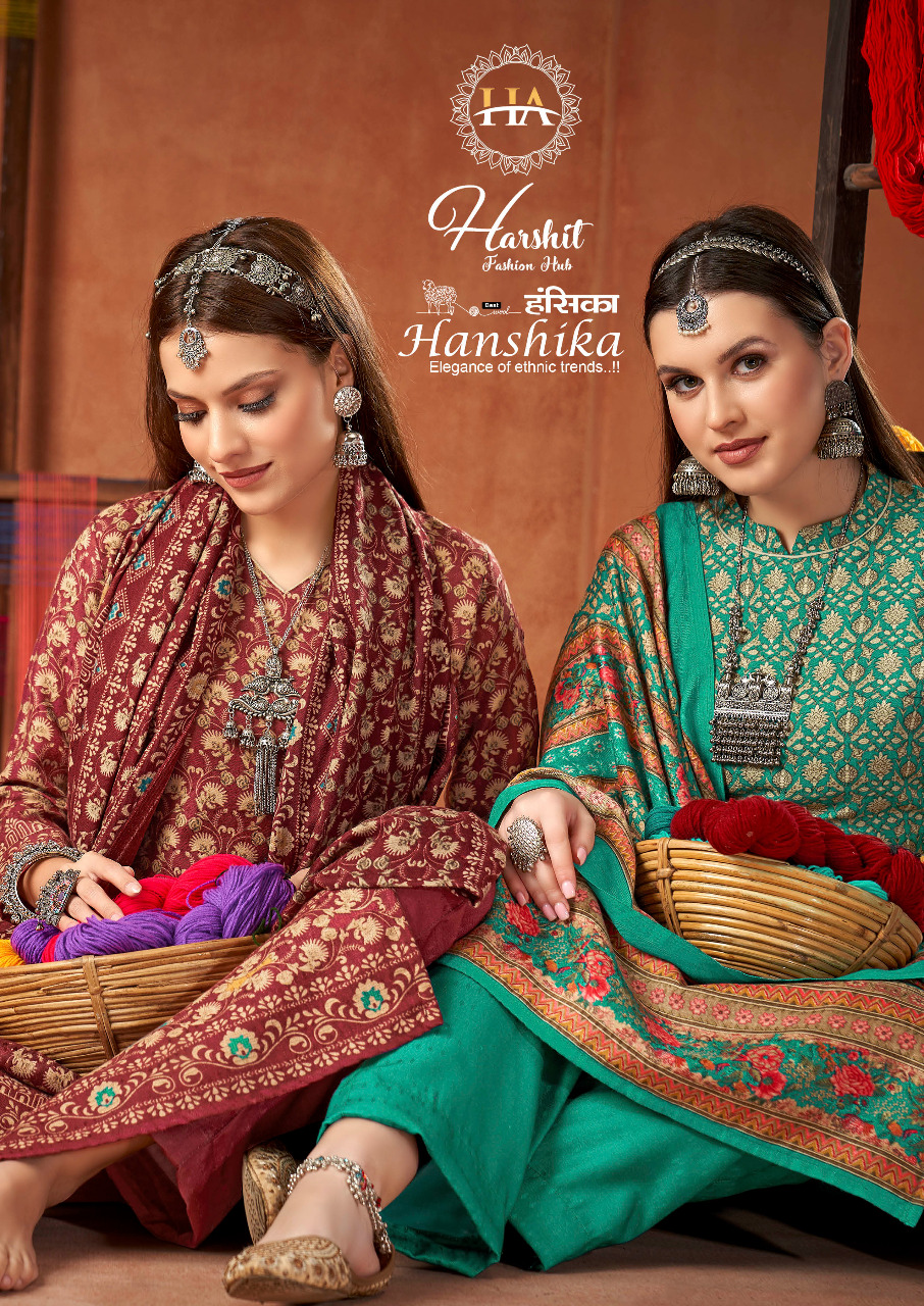 alok suit harshit fashion hanshika pure wool pashmina attrective look salwar suit catalog