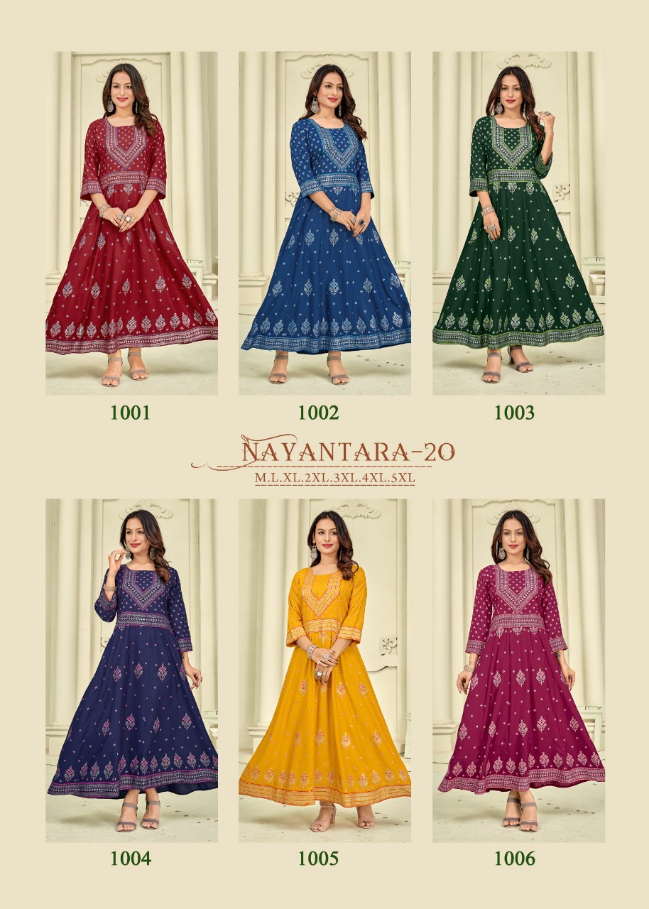 banwery fashion nayanthara vol 20 rayon new and modern style kurti gown catalog