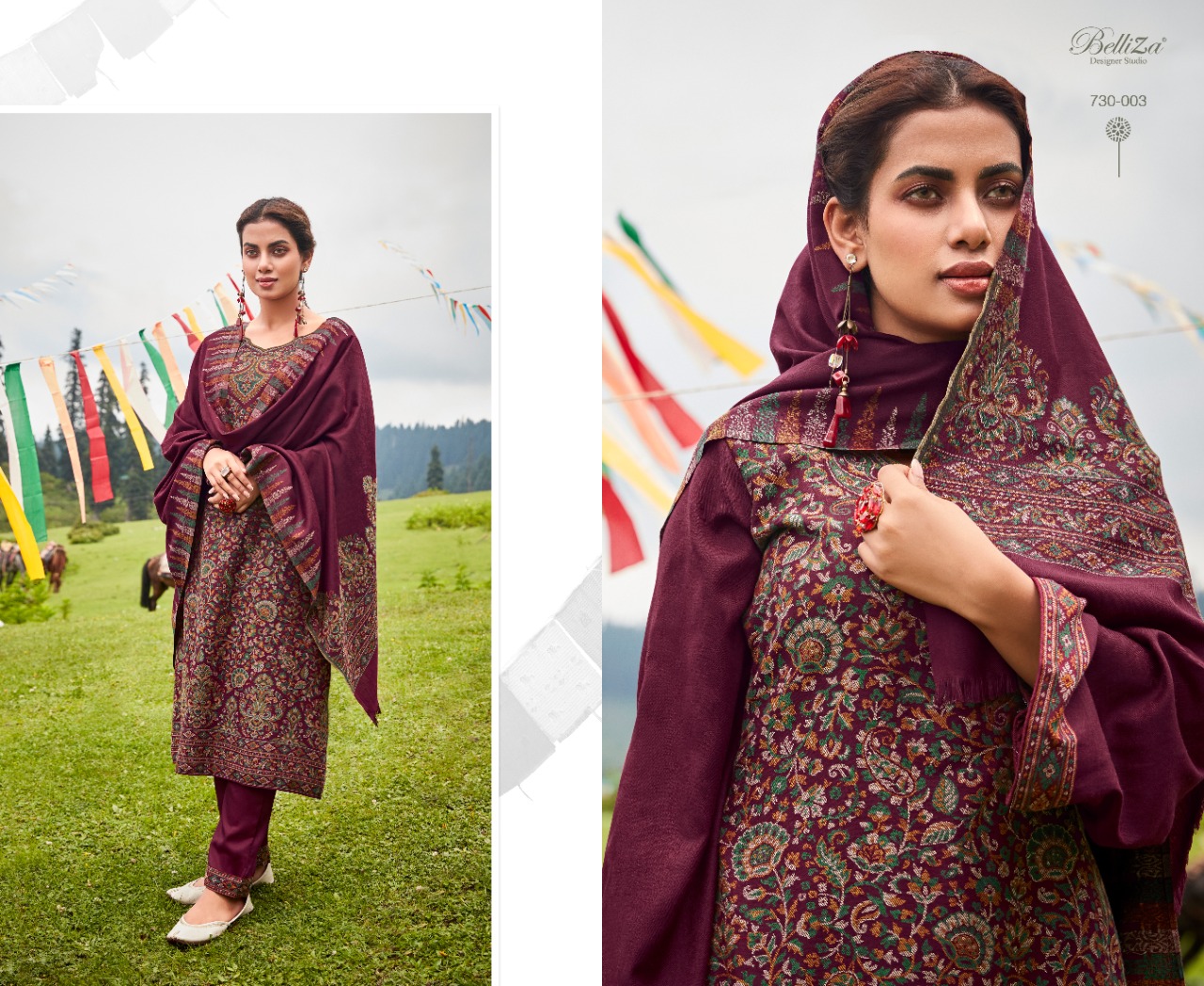 beliza designer studio nazma pure wool pashmina innovative print salwar suit catalog