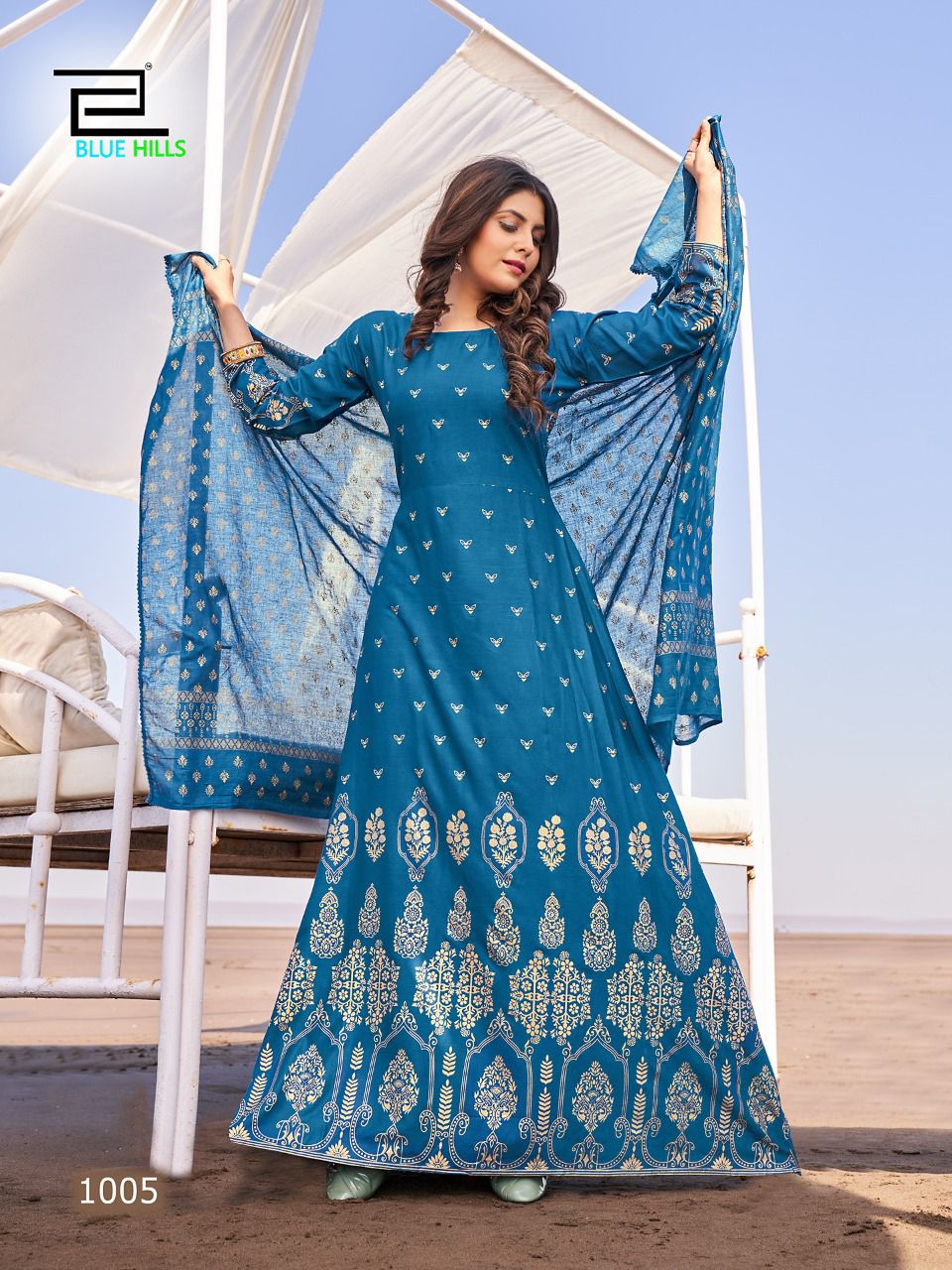 blue hills dupatta town rayon exclusive look kurti catalog