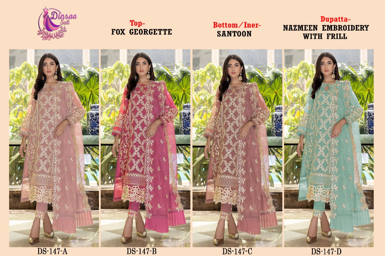 dinsaa suit dinsaa suit d no 147 georgette regal look salwar suit catalog