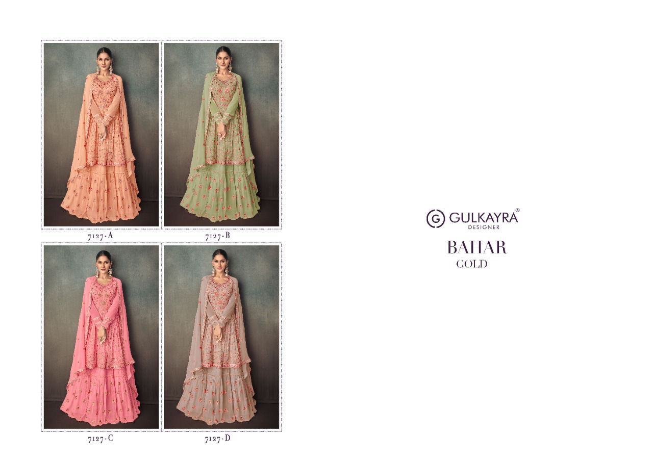 gulkayra designer bahar gold georgette festive look indo western catalog