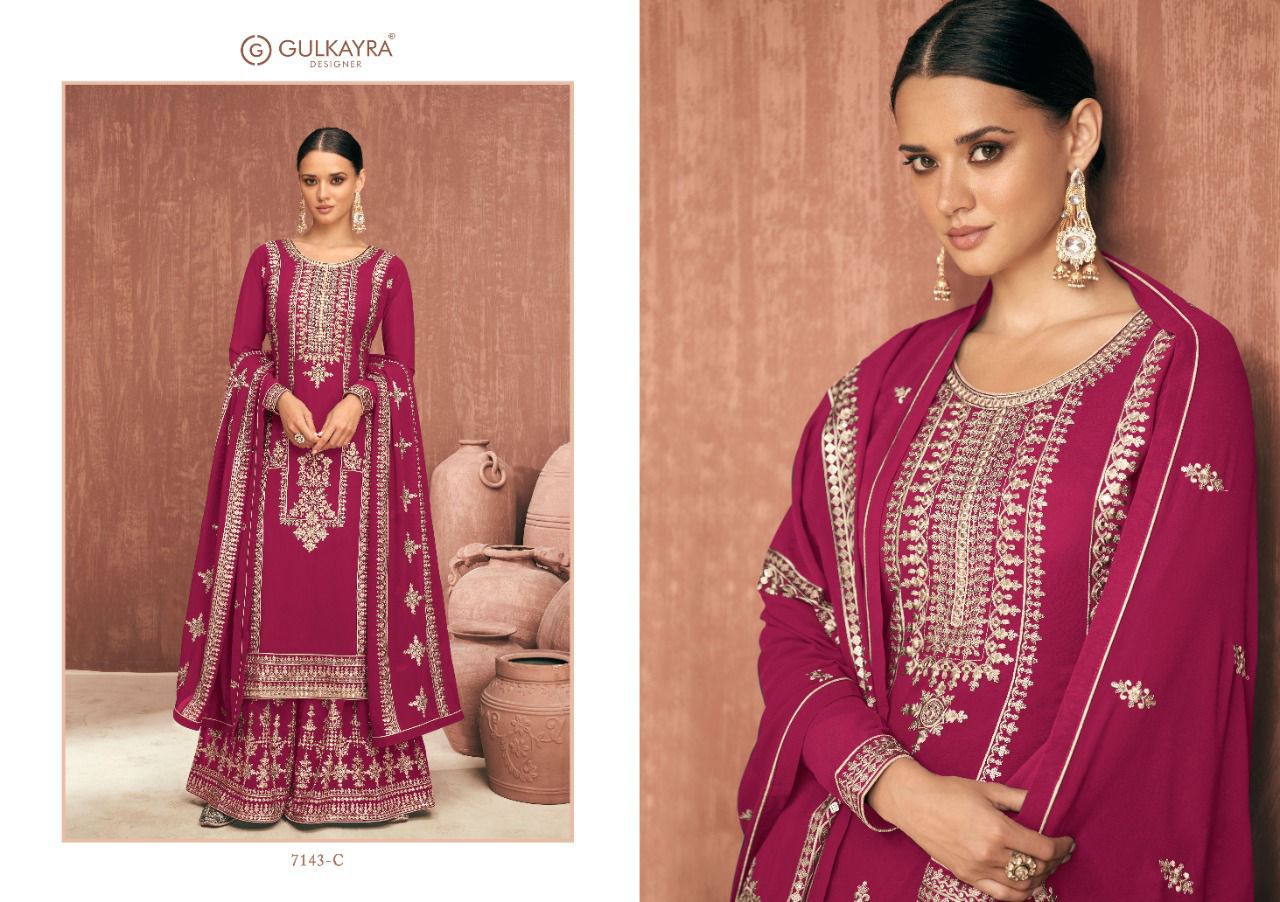 gulkayra designer royal gold georgette gorgeous look salwar suit catalog