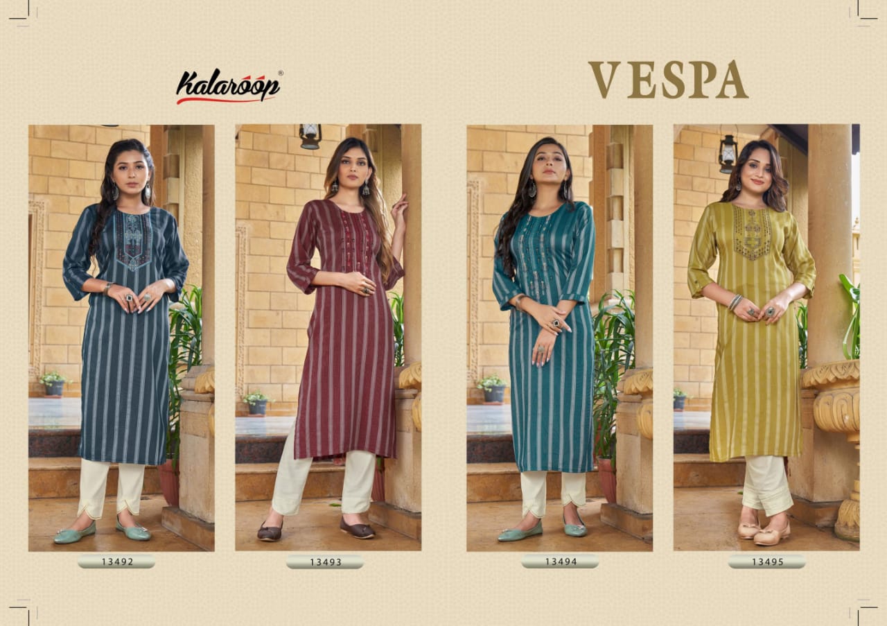 kalaroop by kajree vespa rayon attractive look kurti catalog