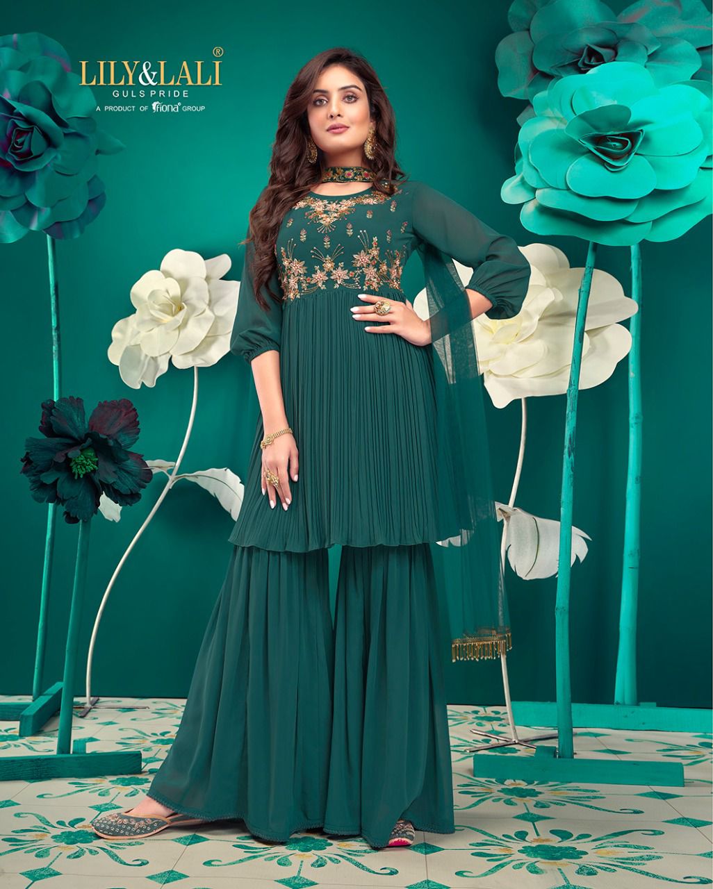 lily and lali isabel georgette gorgeous look top bottom with dupatta catalog