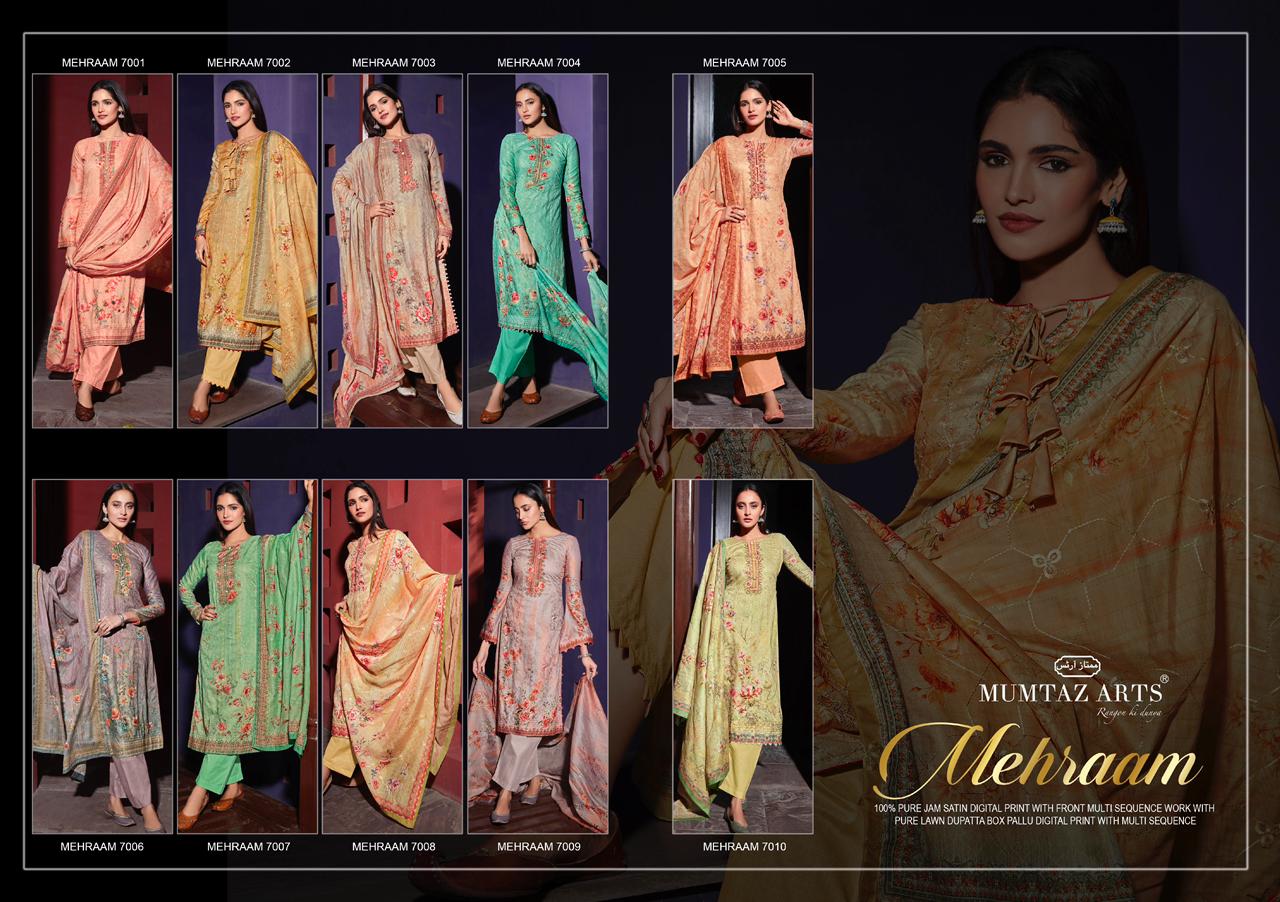 mumtaz art mehraam ulfat range 2 satin  new and modern style salwar suit catalog