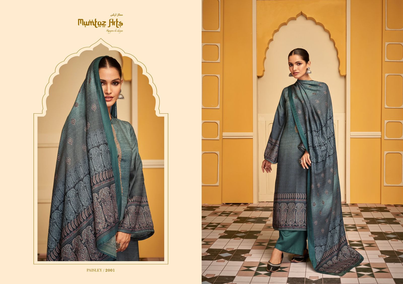 mumtaz art rango ki duniya paisley viscose pashmina print exclusive look salwar suit catalog