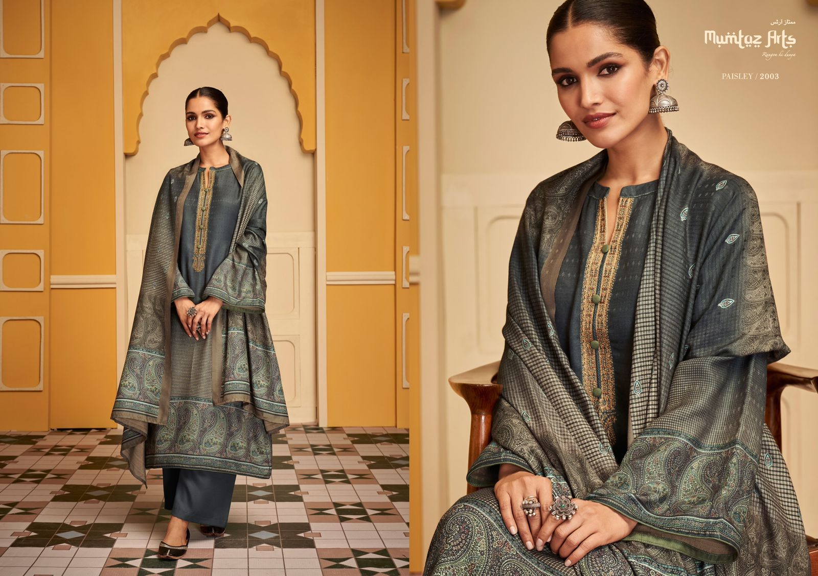 mumtaz art rango ki duniya paisley viscose pashmina print exclusive look salwar suit catalog