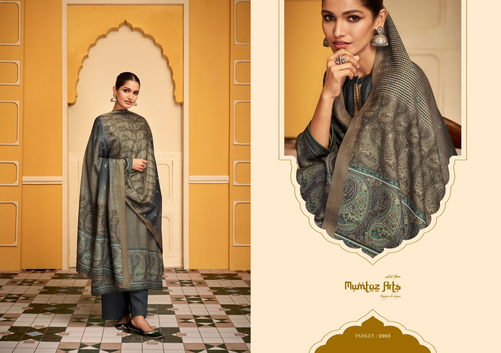 mumtaz art rango ki duniya paisley viscose pashmina print exclusive look salwar suit catalog